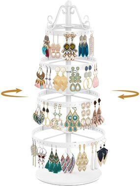 Rotating Earring Holder Organizer Stand, 4 Tier Adjustable Metal Display Tree, 1